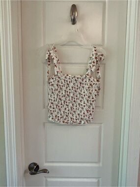 Abercrombie White Floral Smocked Tie-Strap Tank Top